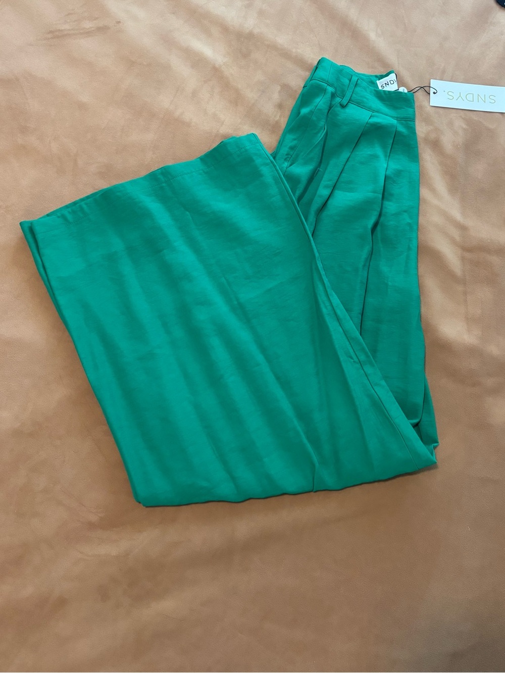 Sundry Wide Leg Pleated Pants in Emerald Green